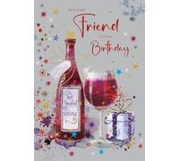 Cherry Orchard | Great Friend Birthday Card | Birthday card for Him | Vintage Red Wine Design | Stylish Gold Foil stars & Text | Complete with envelope