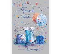 Cherry Orchard Great Friend Birthday Card, Bright & Fun Balloons & Birthday Gifts, Foil Finish complete with envelope