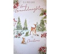 Cherry Orchard Great Granddaughter Christmas Card, Woodland Scene with Deer, Winter Forest Design, Festive Greeting Card with Envelope