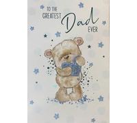 Cherry Orchard Greatest Dad Ever Birthday Card, Cute Teddy Bear Design with Glittered Blue Stars, Sentimental Message Inside