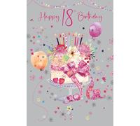 Cherry Orchard Happy 18th Birthday Card from the Carnival range, Vibrant Cake & Candles design, complete with envelope