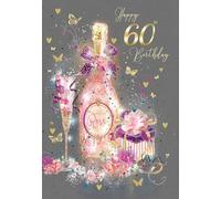 Cherry Orchard Happy 60th Birthday Gorgeous Champagne Celebration Bottle Birthday Cardwith Gold Foil Detailing and Gold Envelope