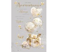 Cherry Orchard | Happy Anniversary card for Wife or Husband | On our Anniversary | Elegant Gold Gifts & Balloons | Luxry Insert with Heartfelt Verse