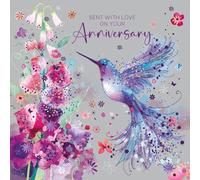 Cherry Orchard | Happy Anniversary Wishes Card | On Your Anniversary Special Couple | Gorgeous Colourful Hummingbird | Square Card | Complete with Envelope