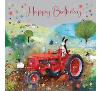 Cherry Orchard Happy Birthday Card, Rustic Countryside Farm Design with Tractor & Dog, Finished with Gold Foil, Complete with Envelope