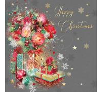 Cherry Orchard 'Happy Christmas' Christmas Card - Stunning Luxury Card for Christmas with Present and Flowers Design - Grace Range - Comes with Gold Envelope - 159mm x 159mm