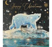 Cherry Orchard Happy Christmas Greeting Card, Polar Bear Arctic Scene, Gold Foil Detail, Winter Night Sky Theme
