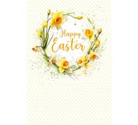 Cherry Orchard - Happy Easter Card -Daffodil Wreath Floral Easter Greeting Card- Traditional Easter Wishes Card - Complete with Envelope