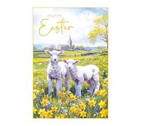 Cherry Orchard - Happy Easter Card - Easter Wishes Card - Cute Lambs in Spring Meadow Easter Card- Complete with Envelope