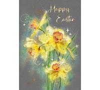 Cherry Orchard - Happy Easter Card - Luxury Daffodil Floral Easter Greeting Card - Gold Foil Finish - Complete with Envelope