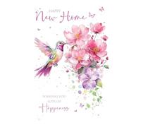 Cherry Orchard | Happy New Home Card | New Home Congratulations Card | Gorgeous Pastel Watercolour design | Hummingbird and Flowers | Purple Foil Finish