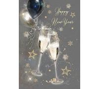 Cherry Orchard Happy New Year Card - Elegant Champagne Glasses and Balloons Design with Gold Foil Details - Includes Envelope - Luxury Celebration Greeting Card 21 x 14.3 cm