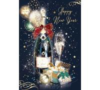 Cherry Orchard 'HAPPY NEW YEAR' greeting Card, Artistic Champagne Design from the Gorgeous Grace/Grayson range, finished with luxury gold foil, comes with Gold Envelope