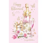 Cherry Orchard - Happy Retirement Card with Champagne and Flowers Design, Congratulations Greeting Card