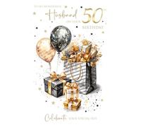 Cherry Orchard | Husband 50th Birthday Card | Birthday card for Husband 50th | Sleek and STylish Black & Gold design | Gold Foil Accents | Complete with envelope