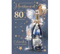 Cherry Orchard| Husband 80th Birthday Card| Special 80th Birthday card for Husband | Luxury Champagne Design | Gold Foil Finish | Complete with Envelope