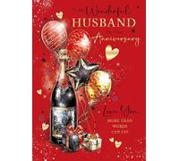 Cherry Orchard | Husband Anniversary Card | Large Anniversary Card for Husband with Luxury Insert | Stylish Champagne & Balloon Design | Gold Foil Text & Details | Complete with Envelope