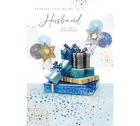 Cherry Orchard Husband Birthday Card Modern Presents & Balloons Design- Gold Foil Finish - From