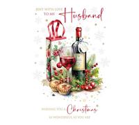 Cherry Orchard | Husband Christmas Card | Festive Christmas card for Husband | Red Wine & Mince Pies Design | Gold Foil Stars & Snowflakes | Sentimental Verse | Complete with Envelope