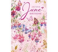 Cherry Orchard June Birthday Card for Women - Beautiful Floral & Butterfly Design with Pink Flowers and Gold Foil Details - Elegant Ladies Birthday Greeting Card - Born in June