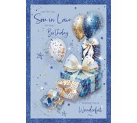 Cherry Orchard Just for You Son in Law, on Your Birthday, Stylish Son in Law Birthday Card blue foil border and text, complete with envelope