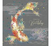Cherry Orchard Koi Carp Happy Birthday Card with Gold Foil Detailing and Gold Envelope Grace Range from