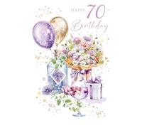 Cherry Orchard Ladies 70th Birthday Card, Luxury Milestone Birthday card From, Finished with Beautiful Purple foil
