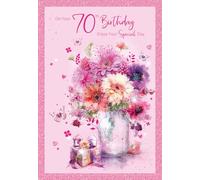 Cherry Orchard Ladies 70th Birthday Card, Luxury Milestone Birthday card From, Gorgeous Floral Design Finished with Beautiful Purple foil Border, complete with envelope