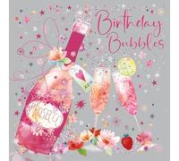 Cherry Orchard Ladies Birthday Card, Birthday Bubbles, Gorgeous Pink Prosecco Floral Design, Premium Gold Foil, Complete with envelope