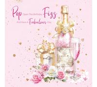 Cherry Orchard, Ladies Birthday Card, Equisite Pink Champagne bottle Design, Gold Foil Text, Complete with Envelope