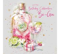 Cherry Orchard Ladies Birthday Card, Let the Birthday Celebrations Be-GIN ! Gin Bottle design, Gold Foil Text, Complete with Envelope