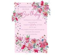 Cherry Orchard Ladies Birthday Card, Sending Love on yourBirthday, Elegant Pink Blossom Design, Complete with envelope