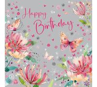 Cherry Orchard | Ladies Birthday Card | Square Birthday Card | Enchanting Flowers & Butterflies | Complete with envelope