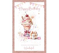 Cherry Orchard Ladies Happy Birthday Card, Birthday card for Her, Ice Cream Sundae & Birthday Gift, Gorgeous Foil Border from the Birthday Bliss range.