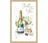 Cherry Orchard Ladies Happy Birthday Card, Congratulations Card, Happy Anniversary,Champagne & Flowers, Just For You, Blank Inside, Gorgeous Foil Border from the Bliss range.