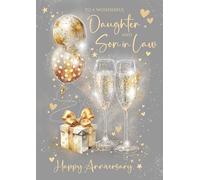Cherry Orchard | Large Card for Daughter And Son In Law Anniversary | Elegant Champagne Flutes & Golden Balloons | Gorgeous Gold foil Text | Luxury Insert |Complete with Complimentary envelope