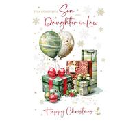 Cherry Orchard | Large Christmas card for a Wonderful Son & Daughter in Law | Presents & Balloons | Luxury Insert | Gold Foil Finish