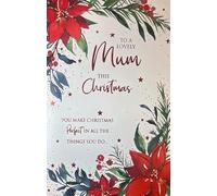 Cherry Orchard Large Christmas Card for Mum, Festive Poinsettia Design with Verse, Red Floral Holiday Greeting Card with Envelope