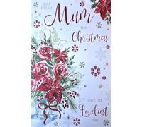 Cherry Orchard Large Christmas Card for Mum, Red Roses and Poinsettia Floral Design with Snowflakes, Festive Greeting Card with Verse