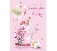 Cherry Orchard Large Granddaughter Birthday Card - Gorgeous Birthday Cake Design from Gold Foil Finish and Luxury Insert