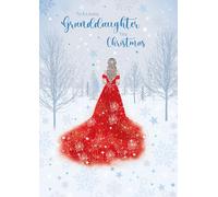 Cherry Orchard | Large Granddaughter Christmas card | Elegant Lady in Red Dress | Sparkling Foil Details | Complete with Envelope