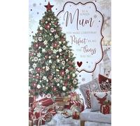 Cherry Orchard Large Luxury Christmas Card for Mum, Decorated Tree Design with Red and Gold Theme, Special Verse Inside