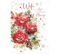 Cherry Orchard | Large Wife Christmas Card | Gorgeous Festive Design, Frosted Red Roses | Christmas card for Wife | Complete with Envelope