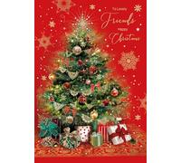 Cherry Orchard Lovely Friends Christmas Card, from the Gorgeous Grace range, from Stunning Christmas tree design, printed on a luxury Red card, with gold foil text and finishes.