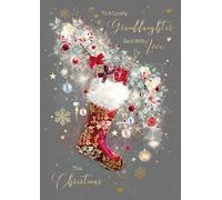 Cherry Orchard 'Lovely Granddaughter' Christmas card, Beautiful Stocking design, from the Gorgeous Grace range, Finished with gold foil detailing, comes complete with Gold envelope