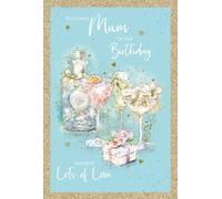 Cherry Orchard Lovely Mum Birthday Card Gin Bottle and Cocktail Glasses, Shimmering Gold Foil Border finish, complete with Envelope