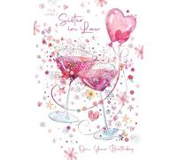 Cherry Orchard Lovely Sister in Law Birthday Card with Envelope, Gorgeous design Cocktail glasses, Balloons, flowers & hearts - Gold Foil Finish