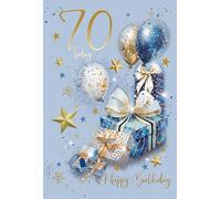 Cherry Orchard | Luxurious 70th Birthday Card for Him | Happy 70th Birthday | Stylish Blue & Gold Balloons, Stars and Gifts | Premium Insert with Verse | Complete with Envelope