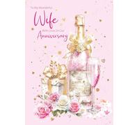Cherry Orchard Luxurious Large Wife Anniversary Card Beautiful Champagne Design Finished with Gorgeous Gold Foil Text and Luxury Insert