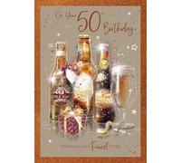 Cherry Orchard Luxury 50th Birthday Card for him, Stylish 50th Milestone Birthday card,Finished with a Gold Foil Border